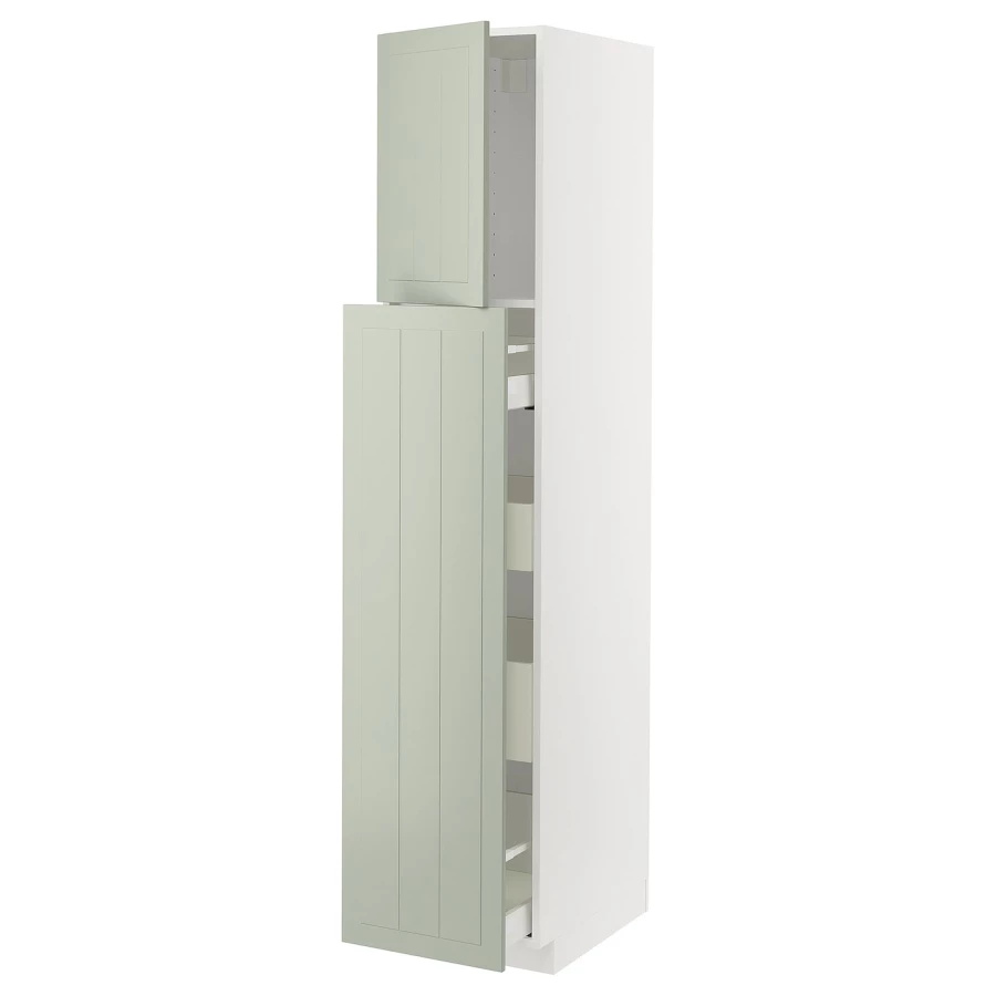Высокий шкаф - IKEA METOD/MAXIMERA/МЕТОД/МАКСИМЕРА ИКЕА, 200х60х40 см, белый/зеленый (изображение №1)