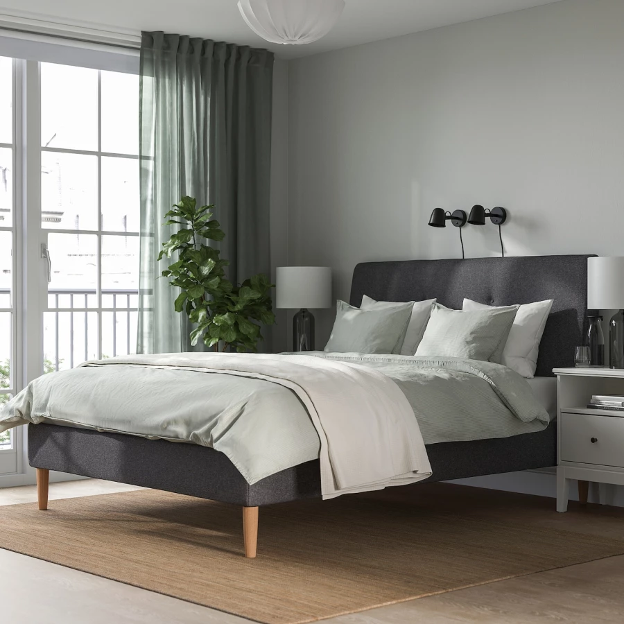 Двуспальная кровать - IKEA IDANÄS/IDANAS, 200х160 см, темно-серый, ИДАНЭС ИКЕА (изображение №2)