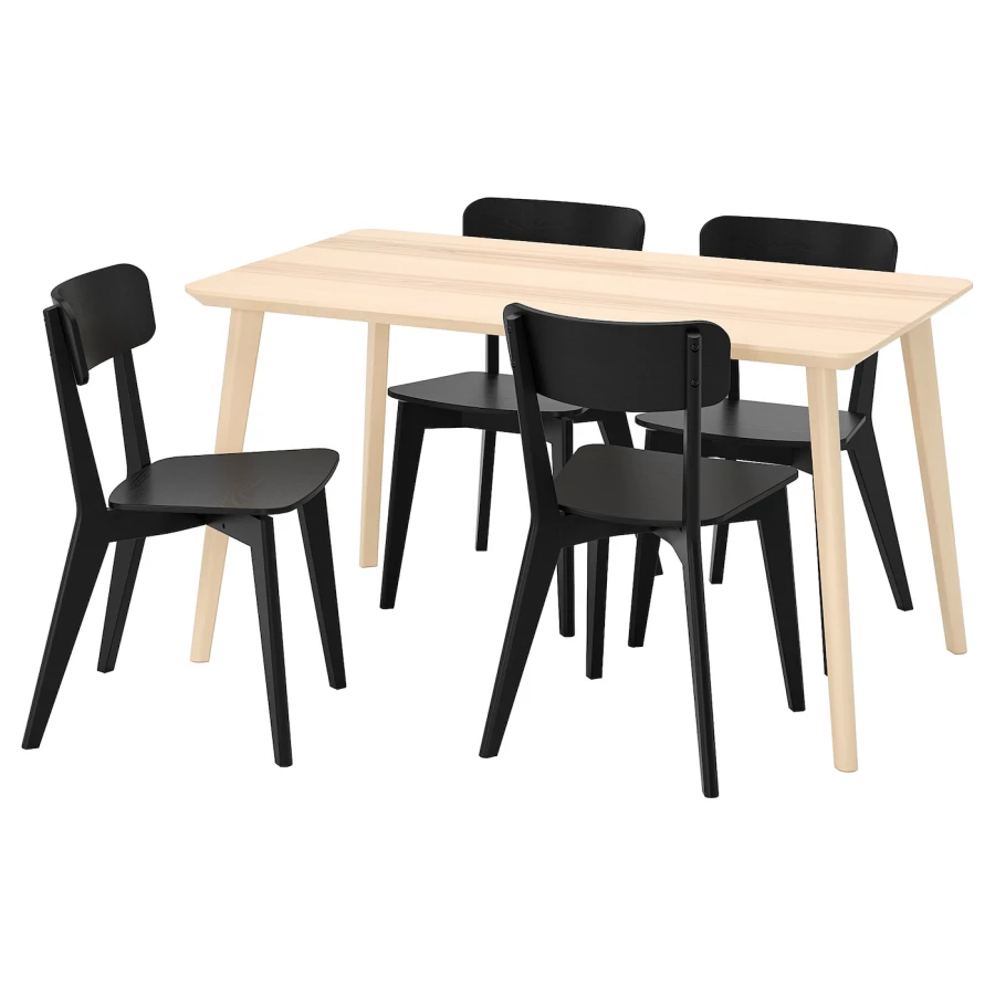 Стол и 4 стула - LISABO / LISABO IKEA/ ЛИСАБО ИКЕА, 140х78х74 см, черный/бежевый (изображение №1)
