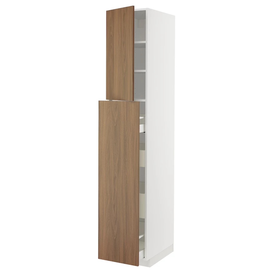 Высокий шкаф с ящиками - IKEA METOD/MAXIMERA/МЕТОД/МАКСИМЕРА ИКЕА, 220х60х40 см, белый/коричневый (изображение №1)