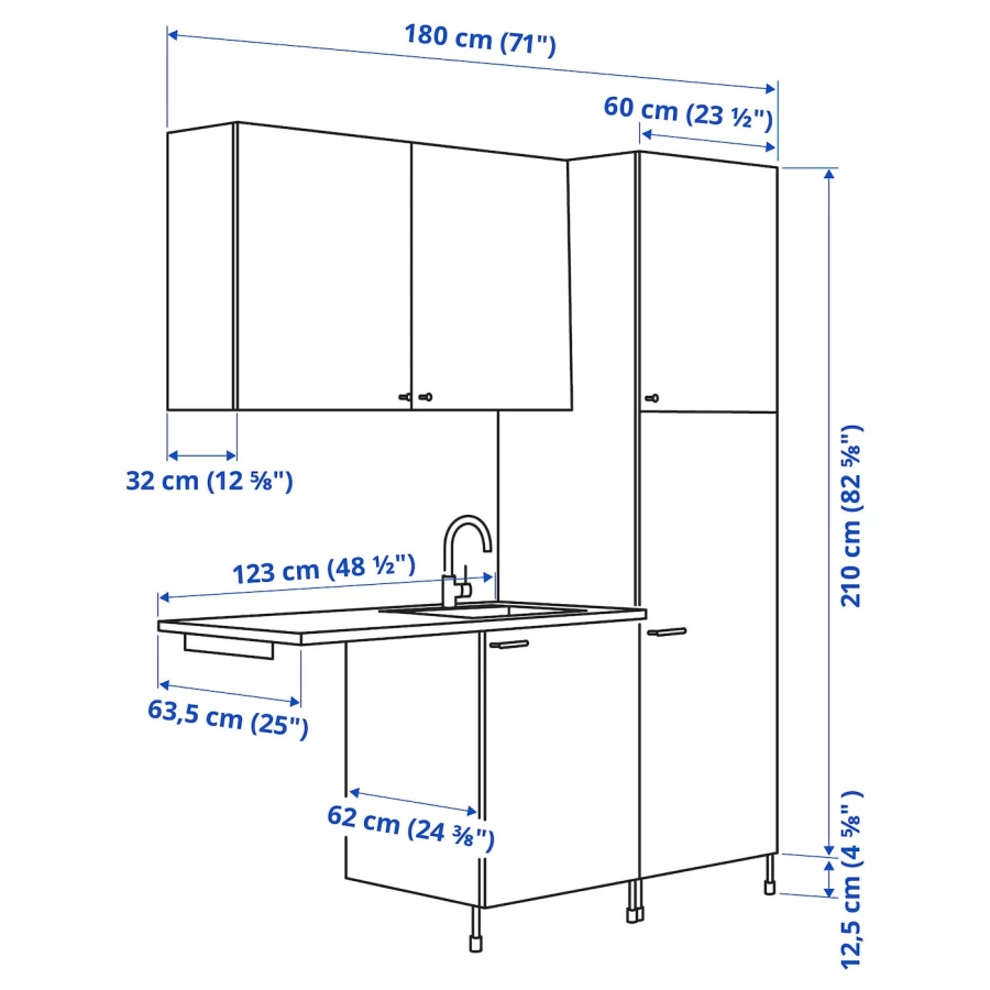 Комбинация для ванной - IKEA ENHET,  183x63.5x222.5 см, белый/имитация дуба, ЭНХЕТ ИКЕА (изображение №4)