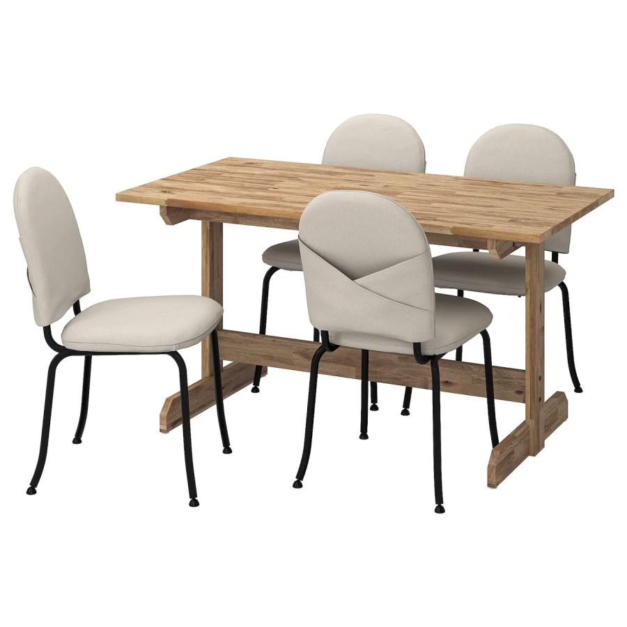 Стол и 4 стула - NACKANÄS / EBBALYCKE/ NACKANАS  IKEA/ НАКАНАС/  ЭББАЛЮККЕ ИКЕА, 140х75 см, белый /коричневый (изображение №1)