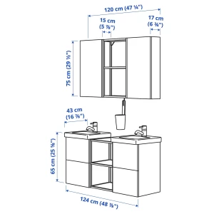 Комбинация для ванной - IKEA ENHET/TVÄLLEN/TVALLEN, 124х43х65 см, белый/светло-зеленый, ЭНХЕТ/ТВЭЛЛЕН ИКЕА