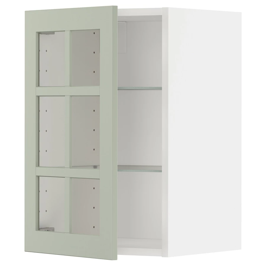 Шкаф со стеклянными дверцами -  METOD  IKEA/  МЕТОД ИКЕА, 60х40 см, белый/зеленый (изображение №1)