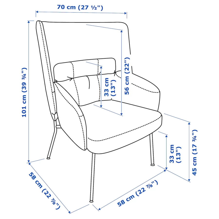 Кресло с подголовником - IKEA BINGSTA, 101х70 см, оранжевый/светло-коричневый, ИКЕА (изображение №6)