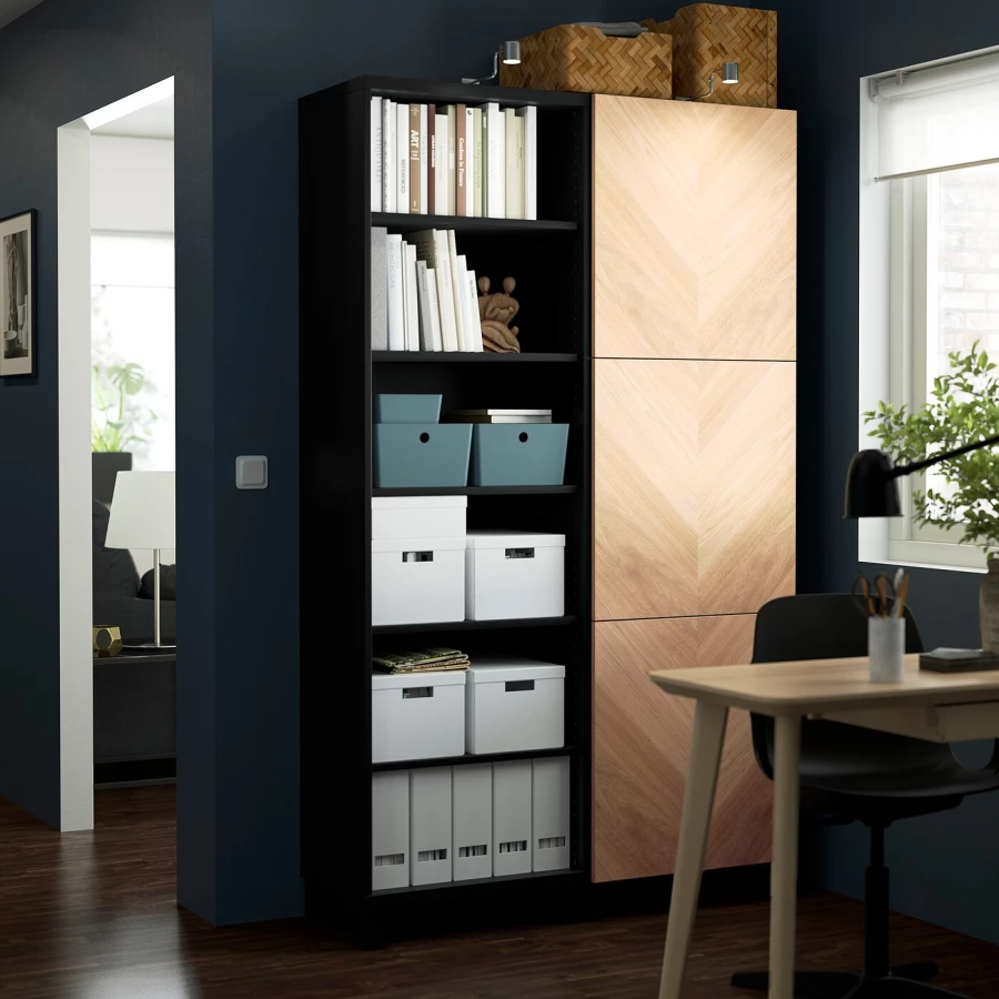 Книжный шкаф с дверцей - IKEA BESTÅ/BESTA, 120x42x202 см, черный, Беста/Бесто ИКЕА (изображение №3)