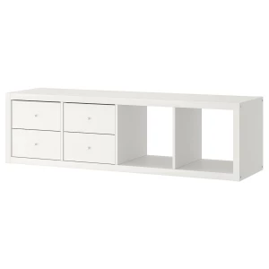 Стеллаж 4 ячейки с ящиками - IKEA KALLAX, 42х147 см, белый, КАЛЛАКС ИКЕА