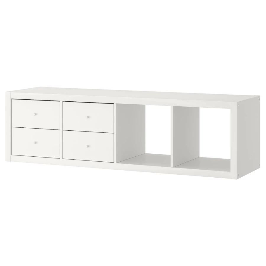 Стеллаж 4 ячейки с ящиками - IKEA KALLAX, 42х147 см, белый, КАЛЛАКС ИКЕА (изображение №1)
