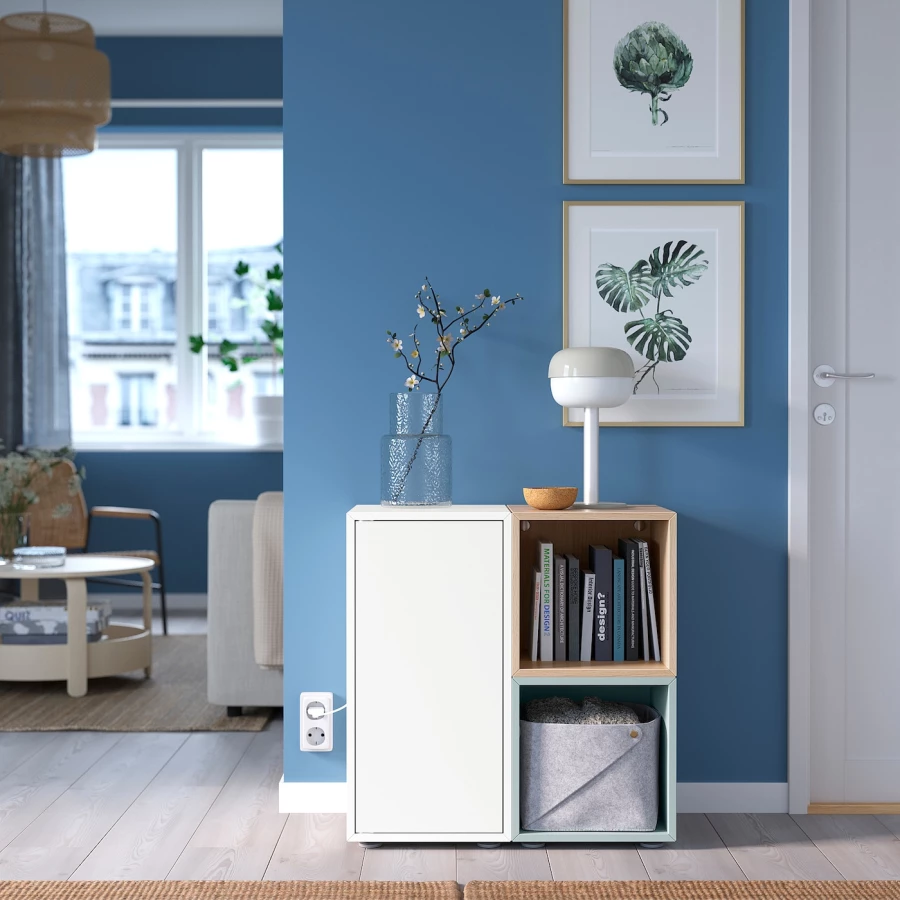 Комбинация для хранения - EKET IKEA/ ЭКЕТ ИКЕА,  72х70  см,  бледно-голубой/под беленый дуб /белый (изображение №2)