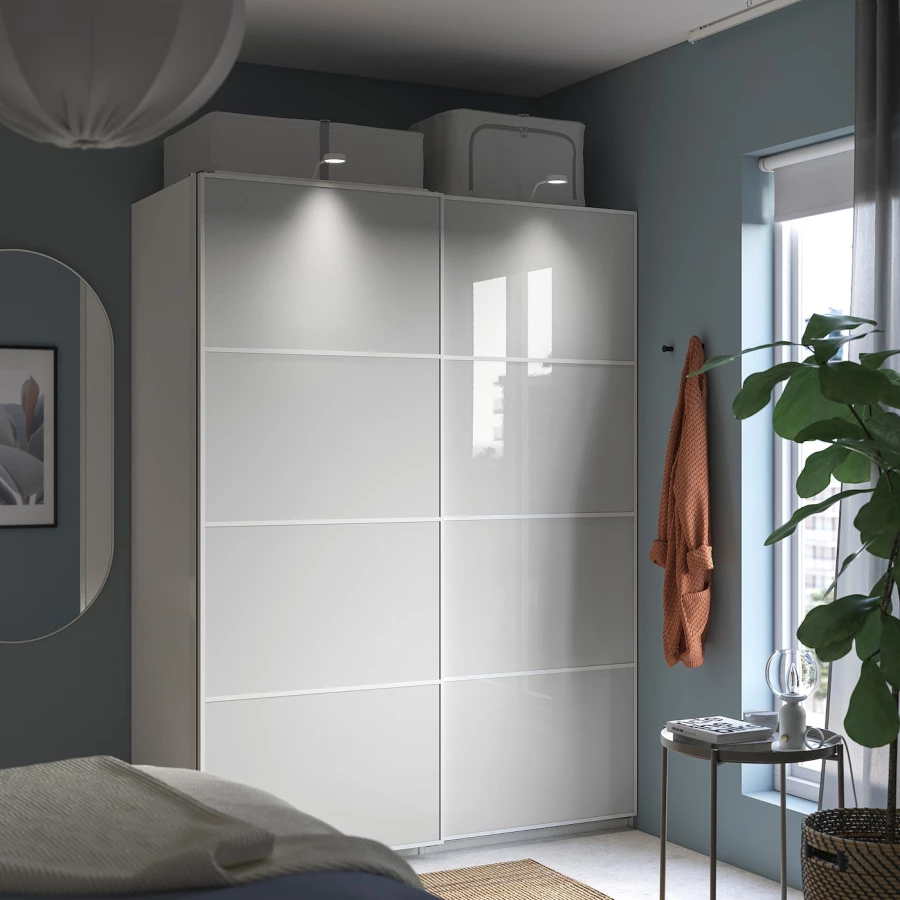 Раздвижные двери - HOKKSUND IKEA/ ХОККСУНД ИКЕА,  201х150 см, серый (изображение №2)