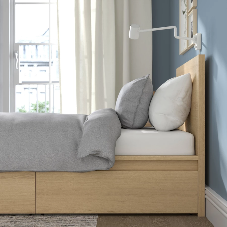 Каркас кровати с 2 ящиками для хранения - IKEA MALM, 200х120 см, под беленый дуб, МАЛЬМ ИКЕА (изображение №5)
