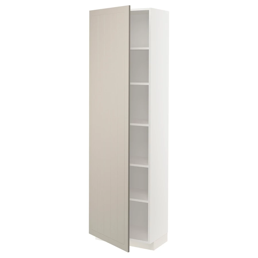 Высокий кухонный шкаф с полками - IKEA METOD/МЕТОД ИКЕА, 200х37х60 см, белый/бежевый (изображение №1)