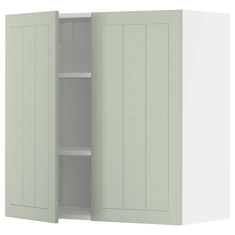 Навесной шкаф с полкой - METOD IKEA/ МЕТОД ИКЕА, 80х80 см, белый/зеленый (изображение №1)