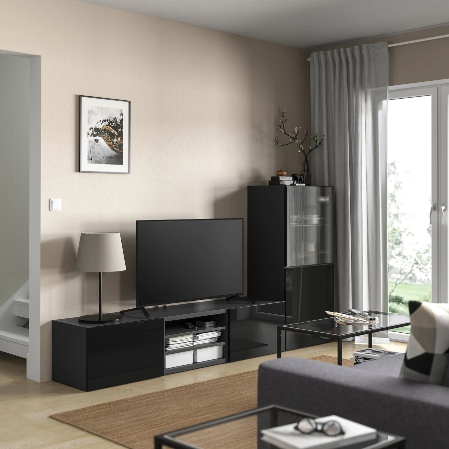 Комбинация для хранения ТВ - IKEA BESTÅ/BESTA, 129x42x240см, темно-серый, БЕСТО ИКЕА (изображение №3)