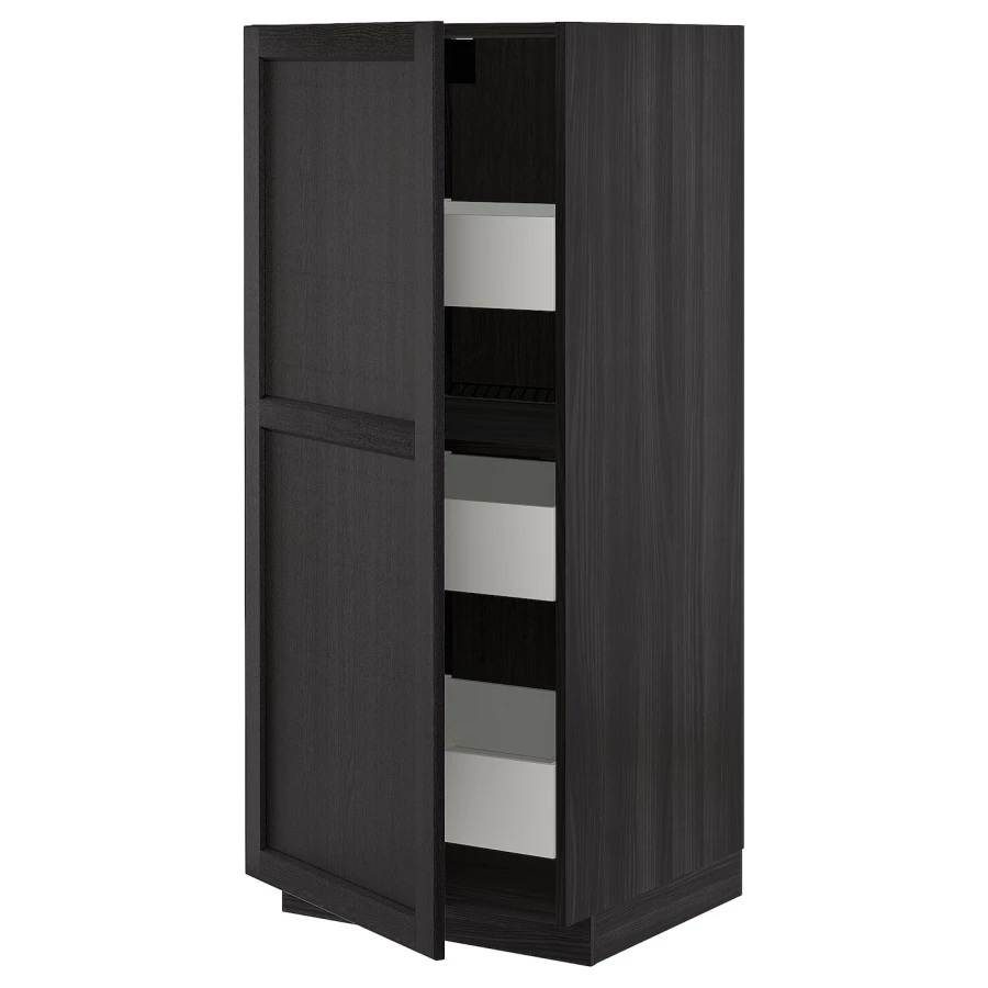 Высокий шкаф с ящиками - IKEA METOD/MAXIMERA/МЕТОД/МАКСИМЕРА ИКЕА, 140х60х60 см, черный (изображение №1)