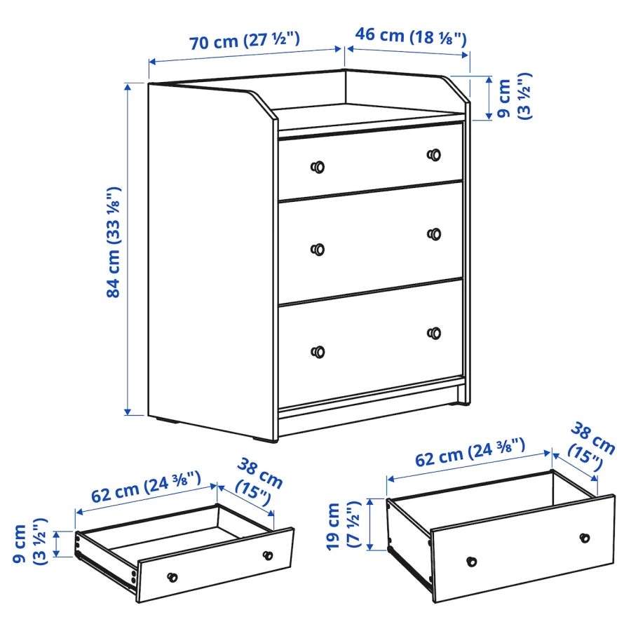 Комод с 3 ящиками - IKEA HAUGA, 70x84 см, белый ХАУГА ИКЕА (изображение №7)