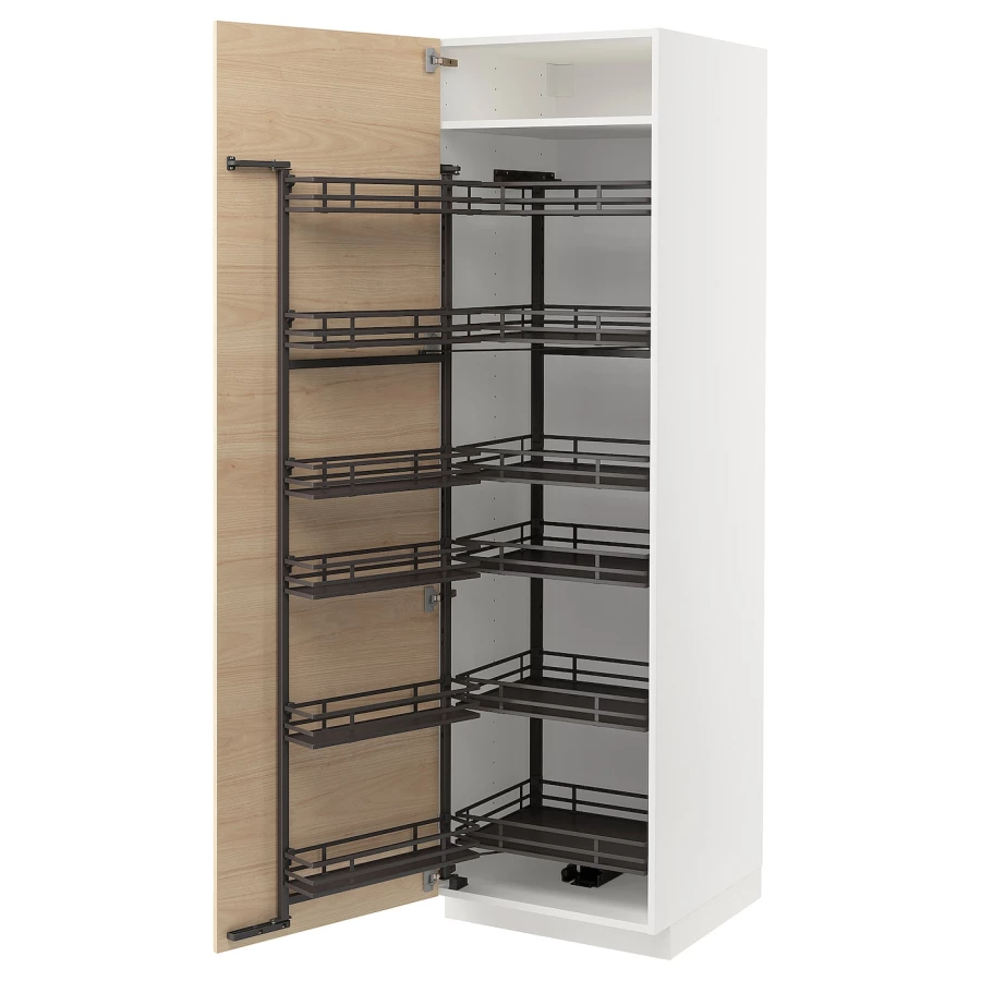 Высокий шкаф с выдвижной кладовой - IKEA METOD/МЕТОД ИКЕА, 60х60х200 см, белый/под беленый дуб (изображение №1)
