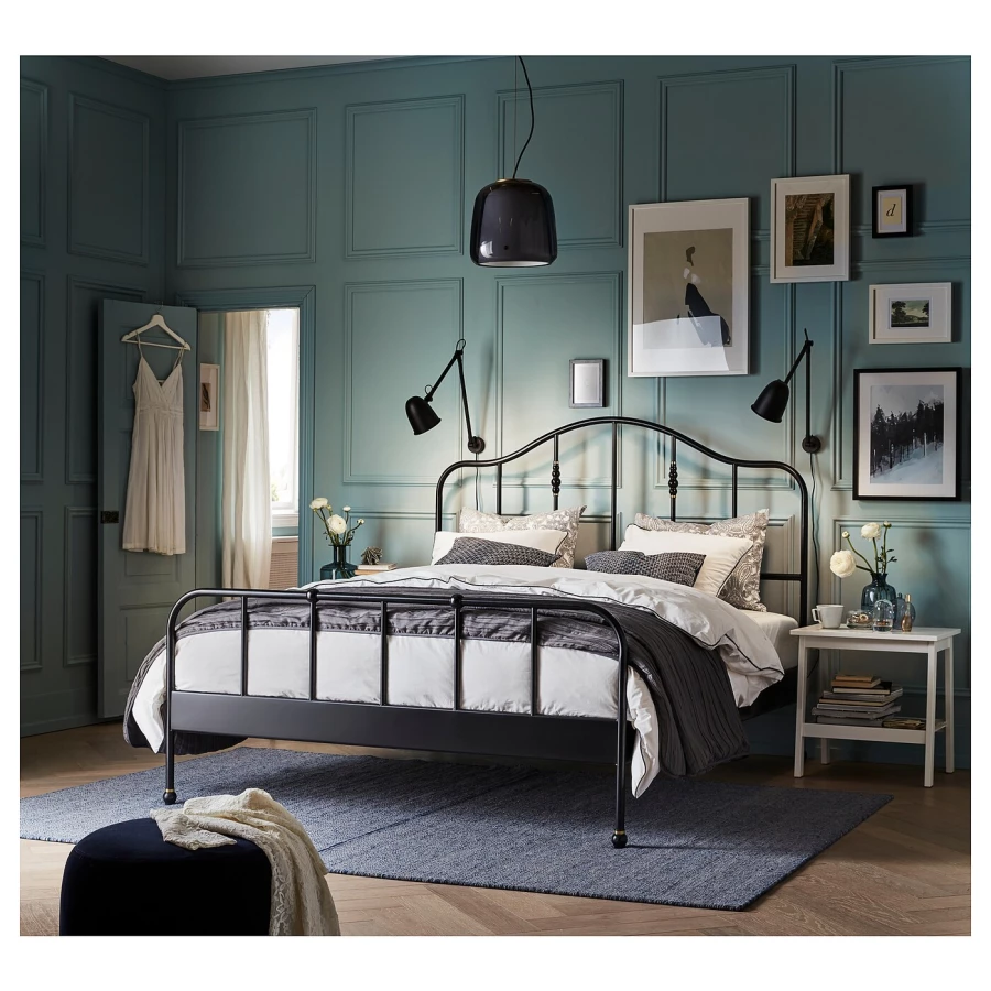 Двуспальная кровать - IKEA SAGSTUA/LINDBÅDEN/LINDBADEN, 200х160 см, черный, САГСТУА/ЛИНДБАДЕН ИКЕА (изображение №4)