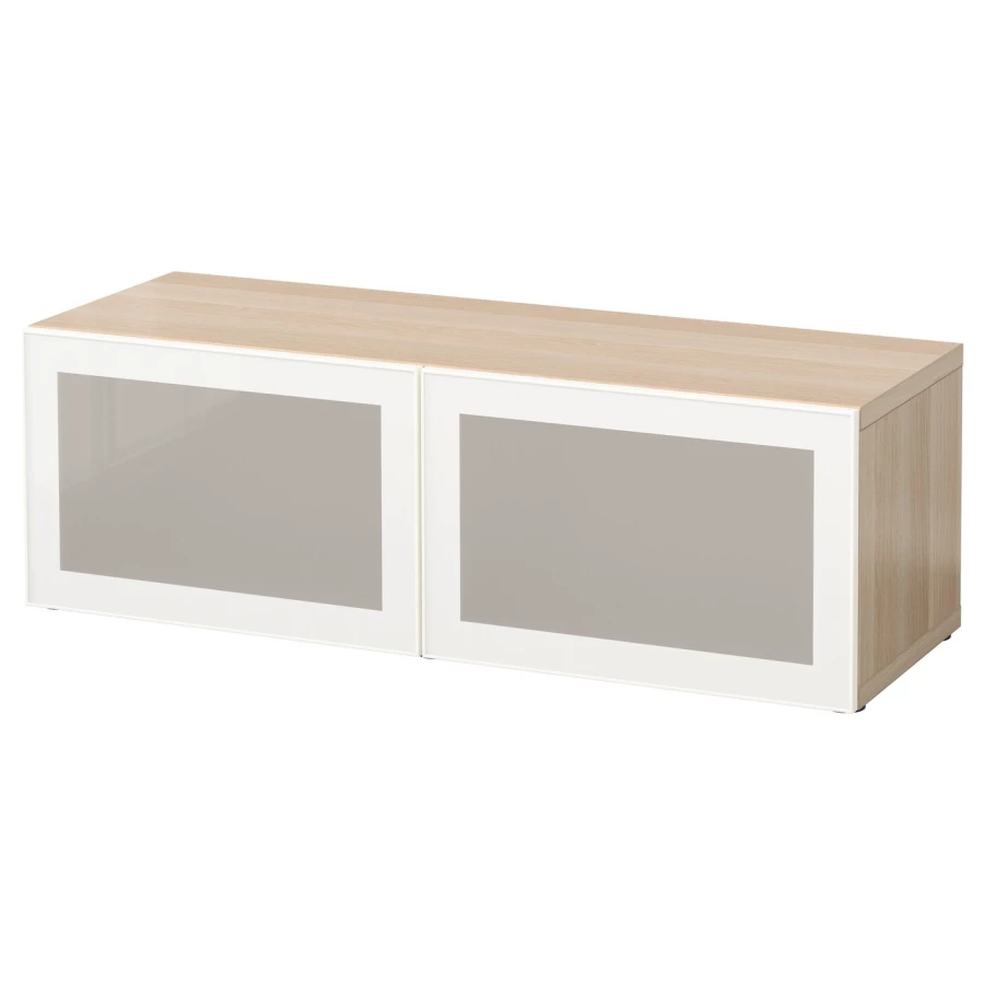 Шкаф-витрина - BESTÅ / BESTА  IKEA/ БЕСТА/БЕСТО ИКЕА, 120х38 см, белый/под беленый дуб (изображение №1)