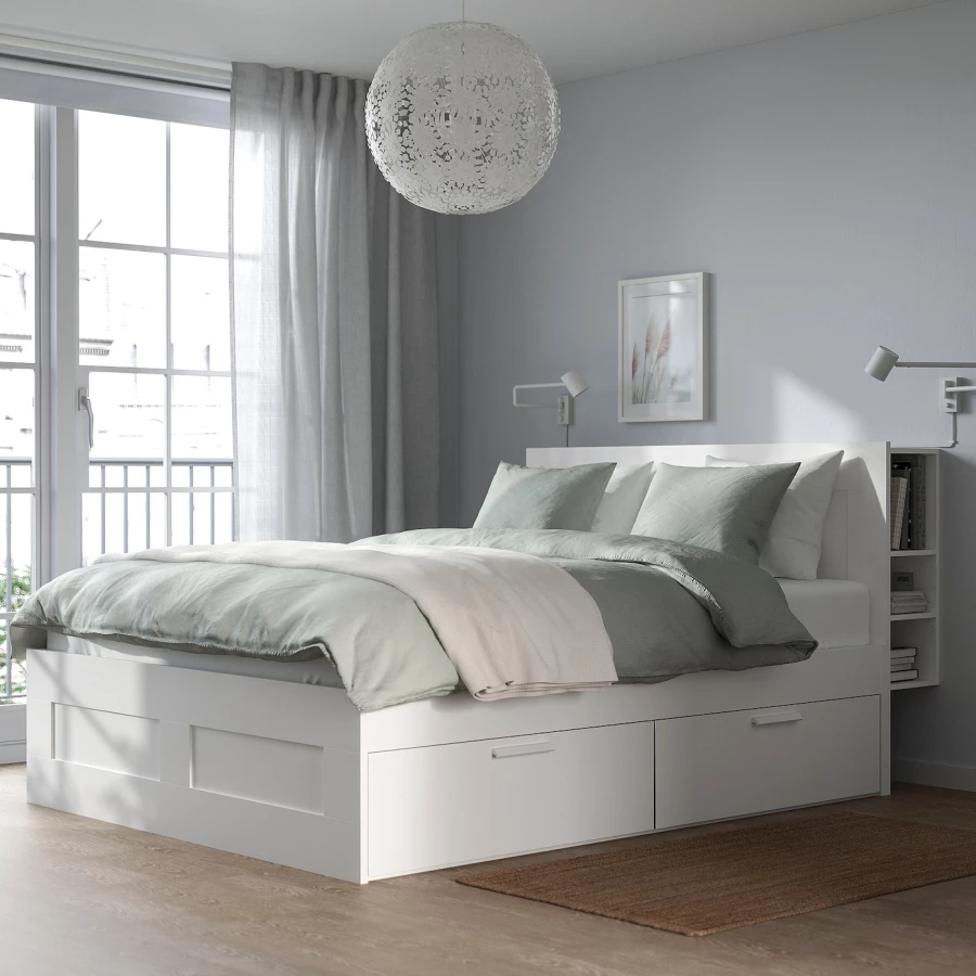 Основание двуспальной кровати - IKEA BRIMNES/LÖNSET/LONSET, 180х200 см, белый, БРИМНЕС/ЛОНСЕТ ИКЕА (изображение №3)