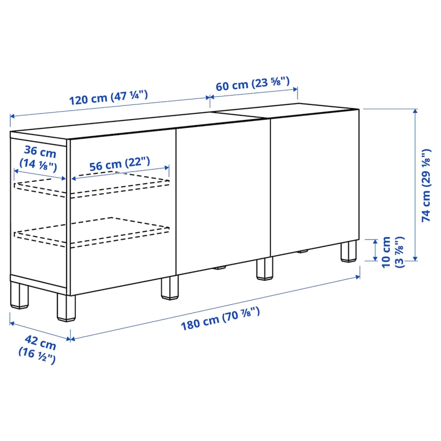 Комбинация с дверями - IKEA BESTÅ/BESTA/БЕСТА ИКЕА, 74x180см, черный/белый (изображение №3)