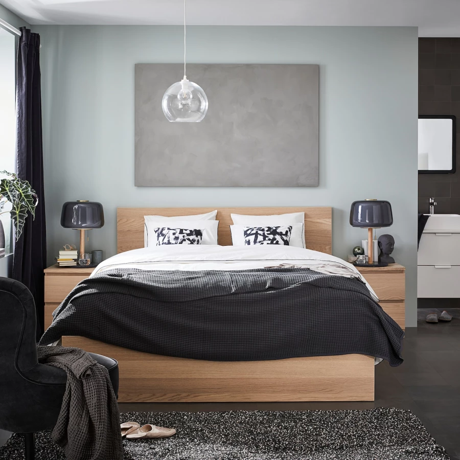 Кровать - IKEA MALM, 200х140 см, матрас жесткий, под беленый дуб, МАЛЬМ ИКЕА (изображение №6)