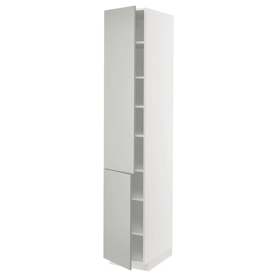 Высокий шкаф с полками - IKEA METOD/МЕТОД ИКЕА, 220х60х40 см, белый/серый (изображение №1)