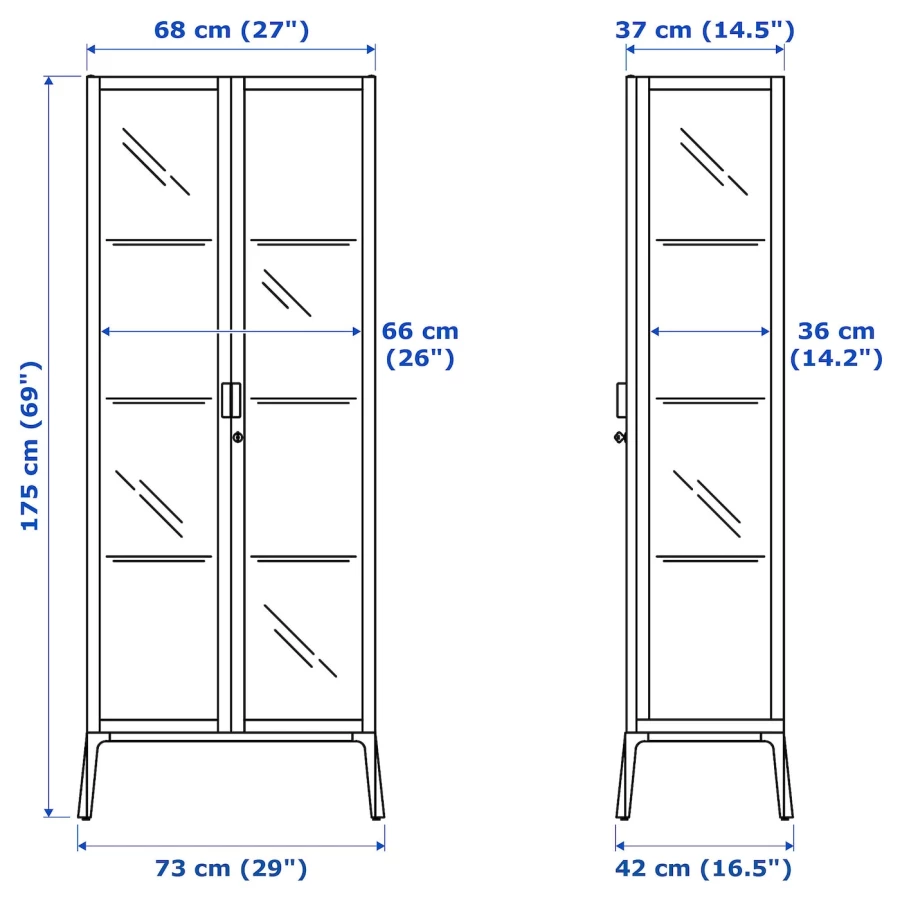 Шкаф состеклянными дверцами  - MILSBO IKEA/ МИЛСБО ИКЕА, 73x175х42 см, белый/прозрачный (изображение №7)
