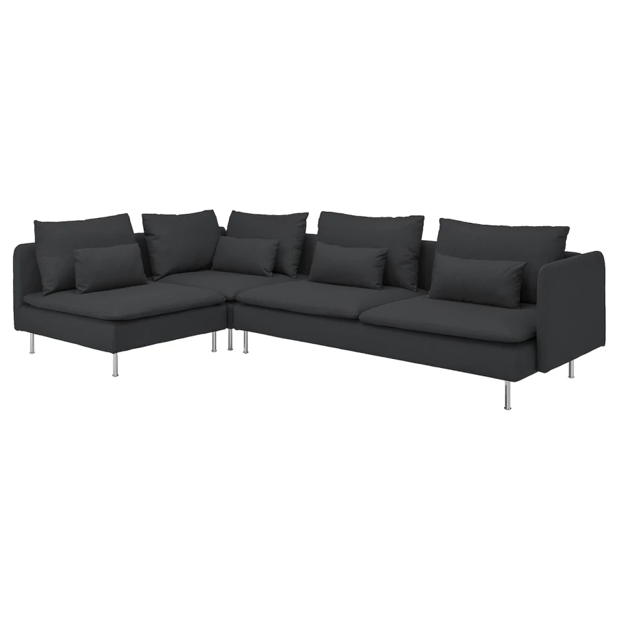 4-местный угловой диван - IKEA SÖDERHAMN/SODERHAMN, 99x192/291см, черный, СЕДЕРХАМН ИКЕА (изображение №1)