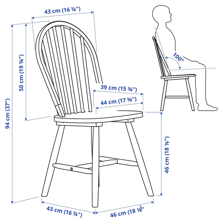 Стол и 4 стула - DANDERYD / SKOGSTA  IKEA/ ДАНДЭРЮД / СКОГСТА ИКЕА, 130х75/94х43   см, черный (изображение №7)