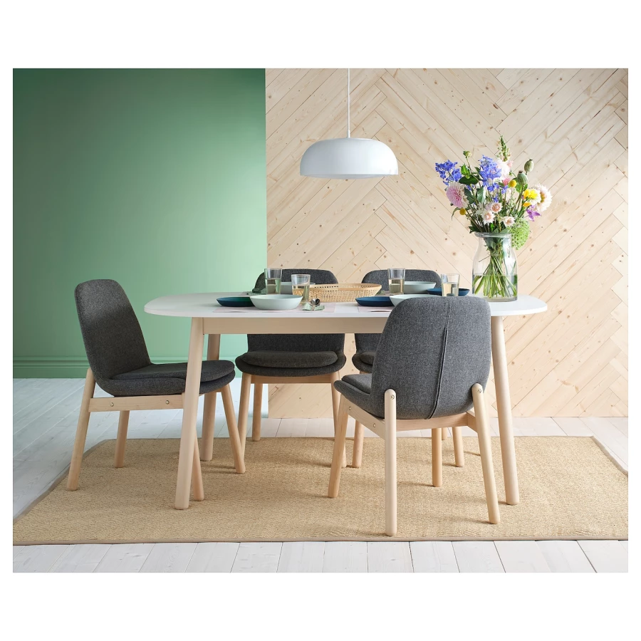 Стол и 4 стула - VEDBO / VEDBO IKEA/ ВЕДБО ИКЕА, 160х95 см, белый/серый (изображение №3)
