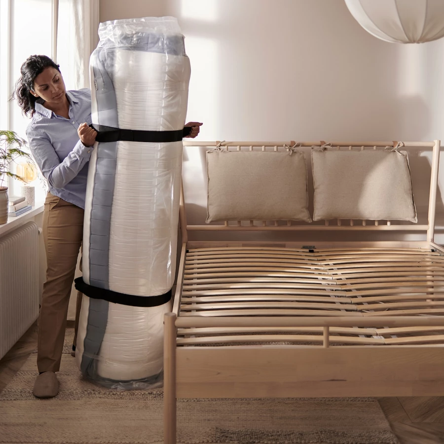 Каркас кровати с ящиком для хранения и матрасом - IKEA NORDLI, 200х140 см, матрас жесткий, белый, НОРДЛИ ИКЕА (изображение №12)