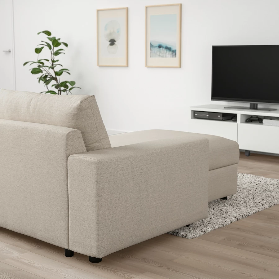 Угловой диван-кровать с шезлонгом - IKEA VIMLE/ВИМЛЕ ИКЕА, 256/337х68х164 см, белый (изображение №3)