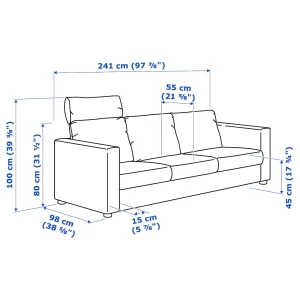Второе фото. Диван 3-местный с подголовником - IKEA VIMLE, 241х98х80 см, черная кожа, ВИМЛЕ ИКЕА