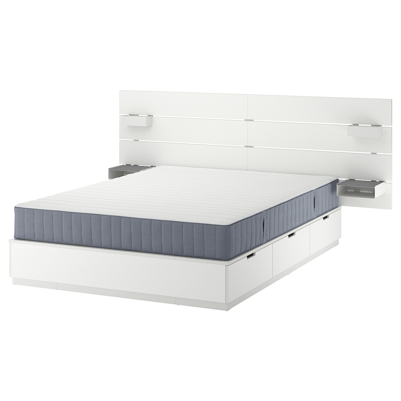 Каркас кровати с контейнером и матрасом - IKEA NORDLI, 140х200 см, матрас средней жесткости, белый, НОРДЛИ ИКЕА
