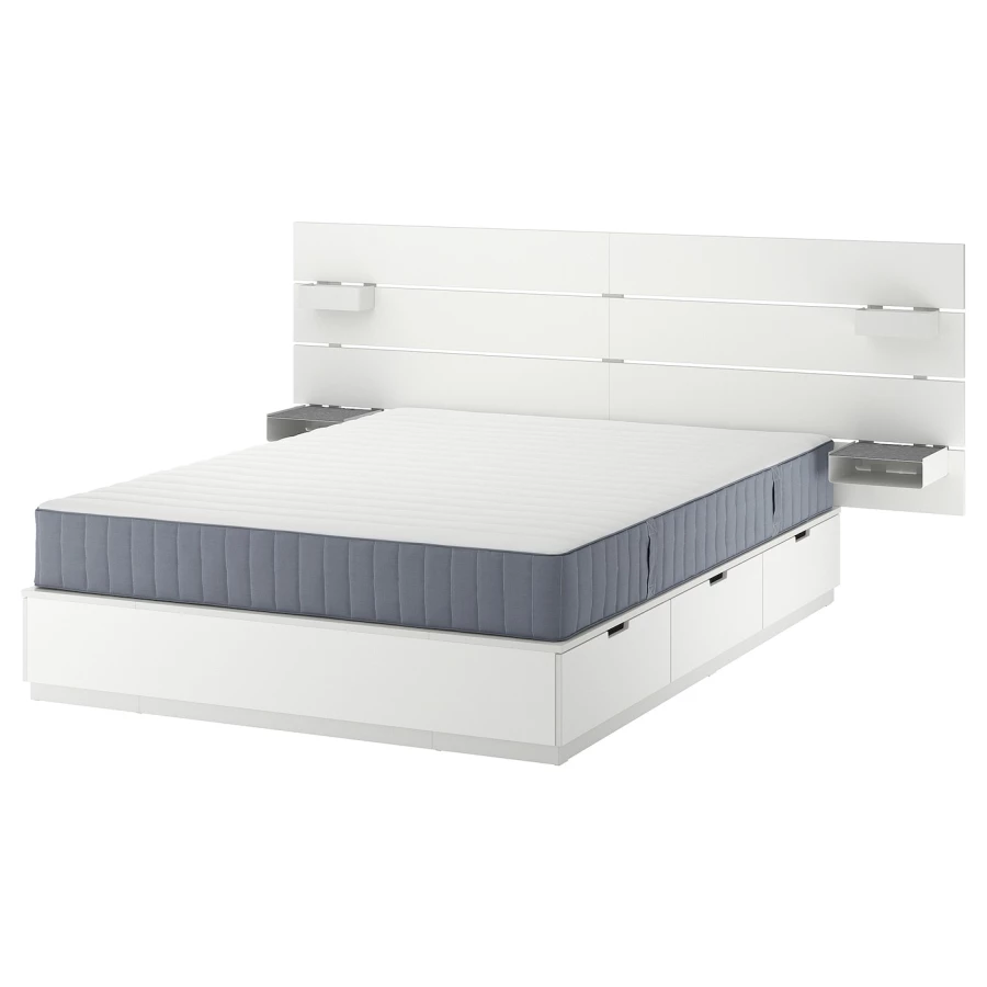 Каркас кровати с контейнером и матрасом - IKEA NORDLI, 160х200 см, матрас средней жесткости, белый, НОРДЛИ ИКЕА (изображение №1)
