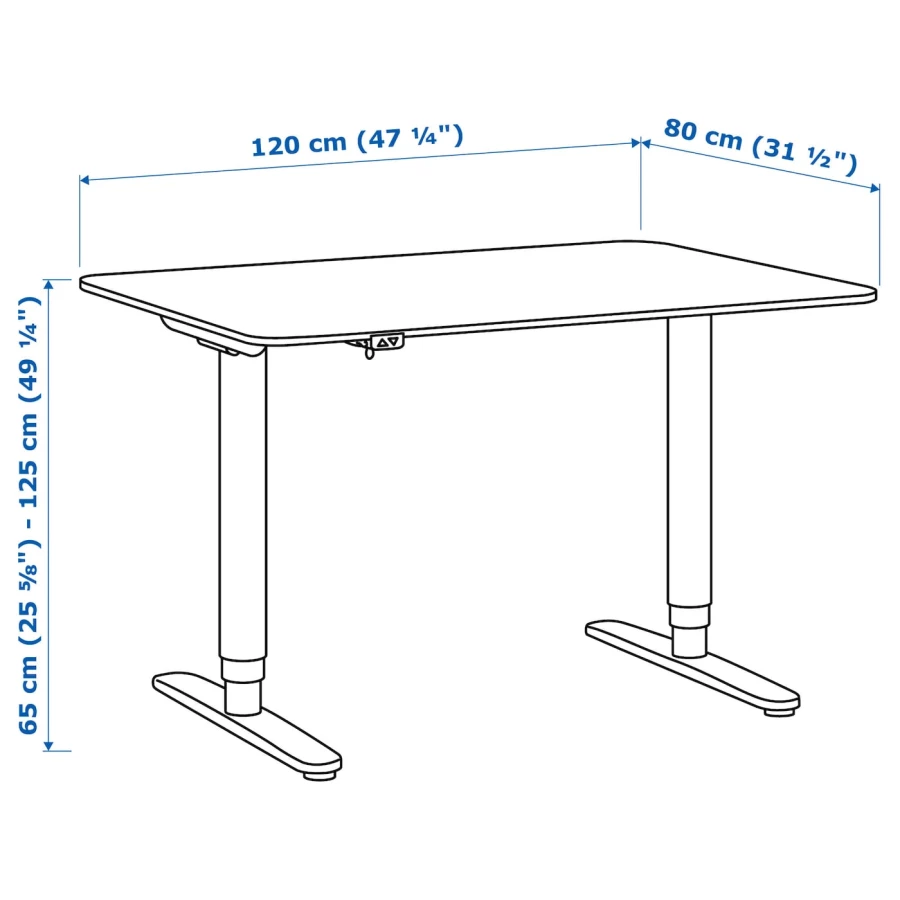 Письменный стол - IKEA BEKANT, 120х80х65-125 см, черный/белый, БЕКАНТ ИКЕА (изображение №7)