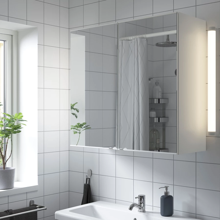 Настенный шкаф для ванной комнаты - ENHET IKEA/ ЭНХЕТ ИКЕА, 80х75х32 см, белый (изображение №2)
