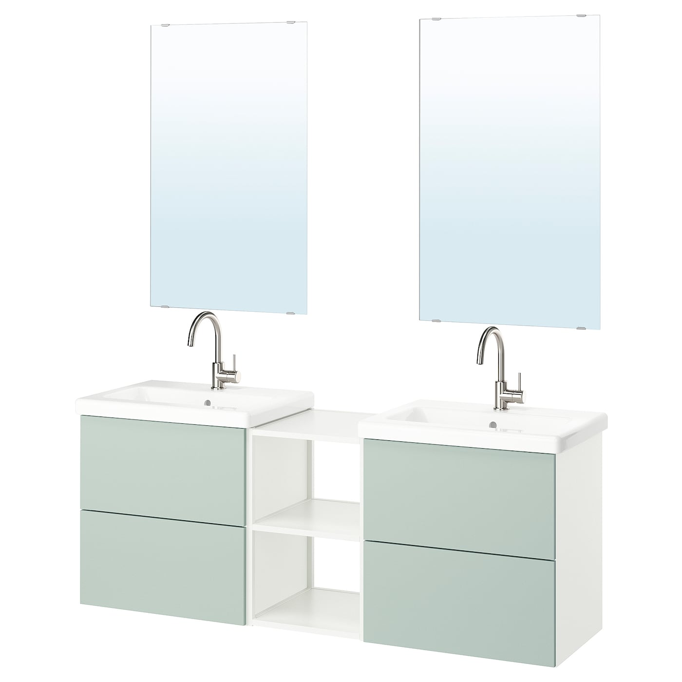Комбинация для ванной - IKEA ENHET, 164х43х65 см, белый/серо-зеленый, ЭНХЕТ ИКЕА