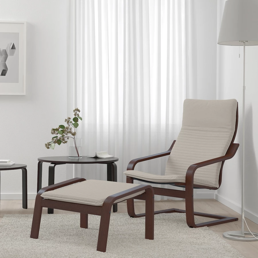 Кресло - IKEA POÄNG/POANG/ПОЭНГ ИКЕА, 68х82х100 см, серый (изображение №2)