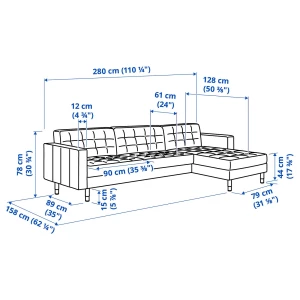 Второе фото. 4-местный диван с шезлонгом - IKEA LANDSKRONA, 89x280см, бежевый, ЛАНДСКРУНА ИКЕА