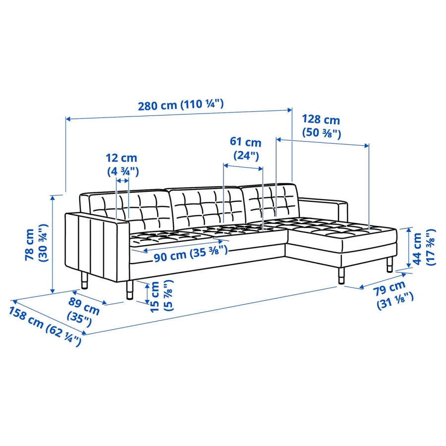 4-местный диван с шезлонгом - IKEA LANDSKRONA, 89x280см, бежевый, ЛАНДСКРУНА ИКЕА (изображение №4)