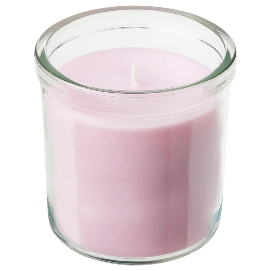 Ароматическая свеча в стакане - IKEA LUGNARE/ЛУГНАРЕ ИКЕА, 8х8,5 см, розовый (изображение №1)