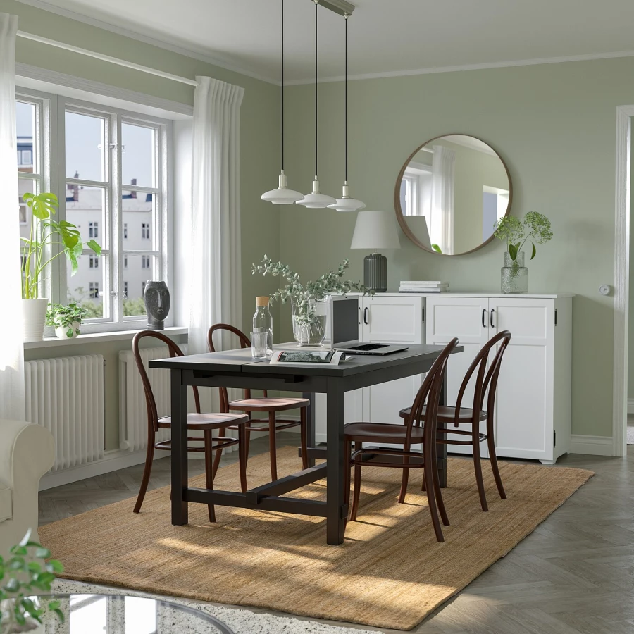 Стол и 4 стула - NORDVIKEN / SKOGSBO IKEA/ НОРДВИКЕН /СКОГСБО ИКЕА, 223х95х75 см, черный/коричневый (изображение №2)