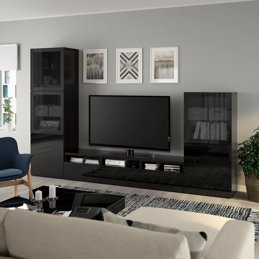 Комбинация для хранения ТВ - IKEA BESTÅ/BESTA, 193x42x300см, черный, БЕСТО ИКЕА (изображение №7)