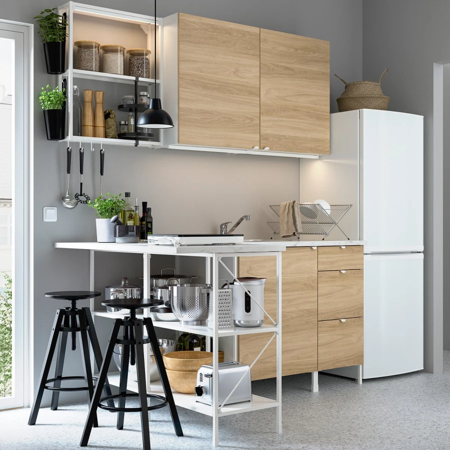 Угловая кухонная комбинация для хранения - ENHET  IKEA/ ЭНХЕТ ИКЕА, 121,5х185х75 см, белый/бежевый (изображение №2)