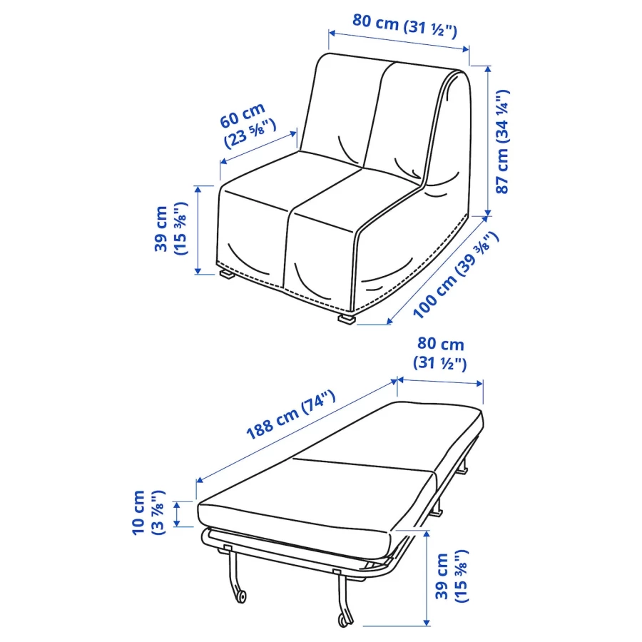 Кресло с откидной спинкой - IKEA LYCKSELE HÅVET/ЛИКСЕЛЕ ХОВЕТ ИКЕА, 87х100х80 см, белый (изображение №7)
