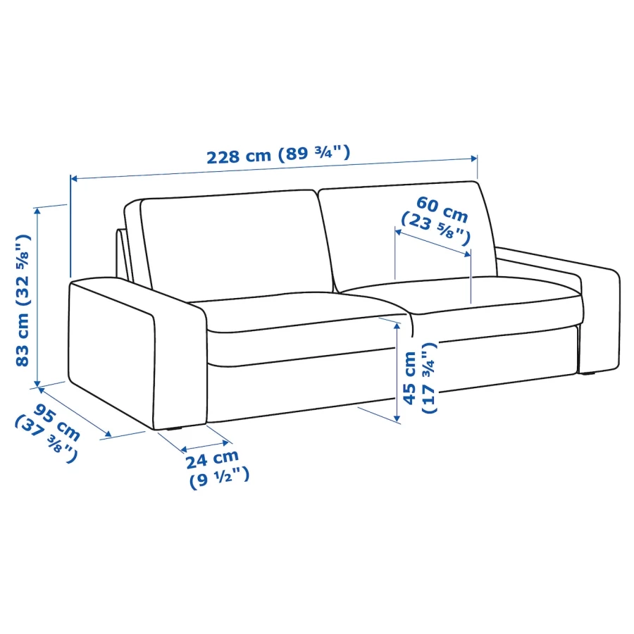 3-местный диван - IKEA KIVIK,  83x95x228см, серый, КИВИК ИКЕА (изображение №8)