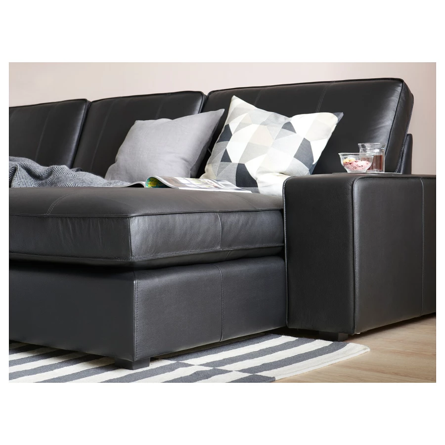 3-местный диван и шезлонг - IKEA KIVIK, 83x163x280см, черный, кожа, КИВИК ИКЕА (изображение №8)