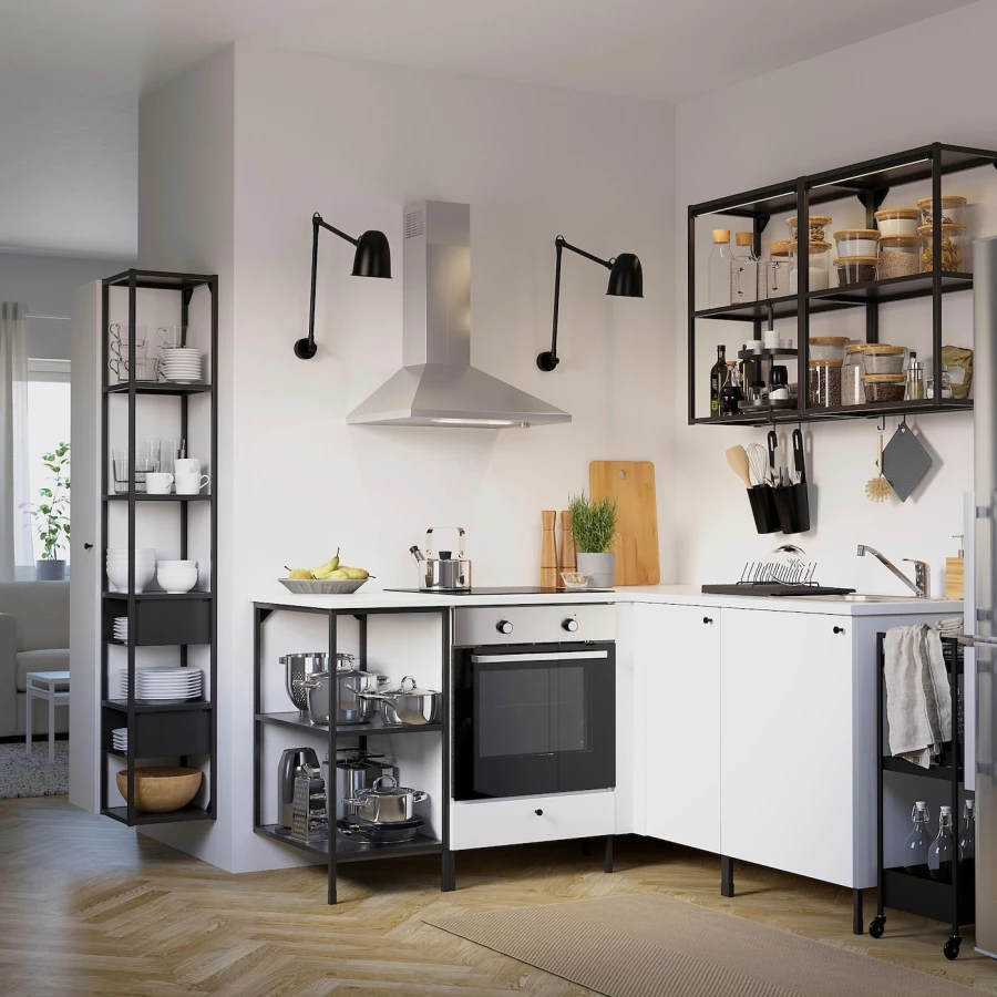 Угловая кухня -  ENHET  IKEA/ ЭНХЕТ ИКЕА, 170,5х75 см, белый/черный (изображение №2)